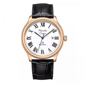 Alexandre Christie AC 1042 Rosegold White Black Leather Man MDLRGSL